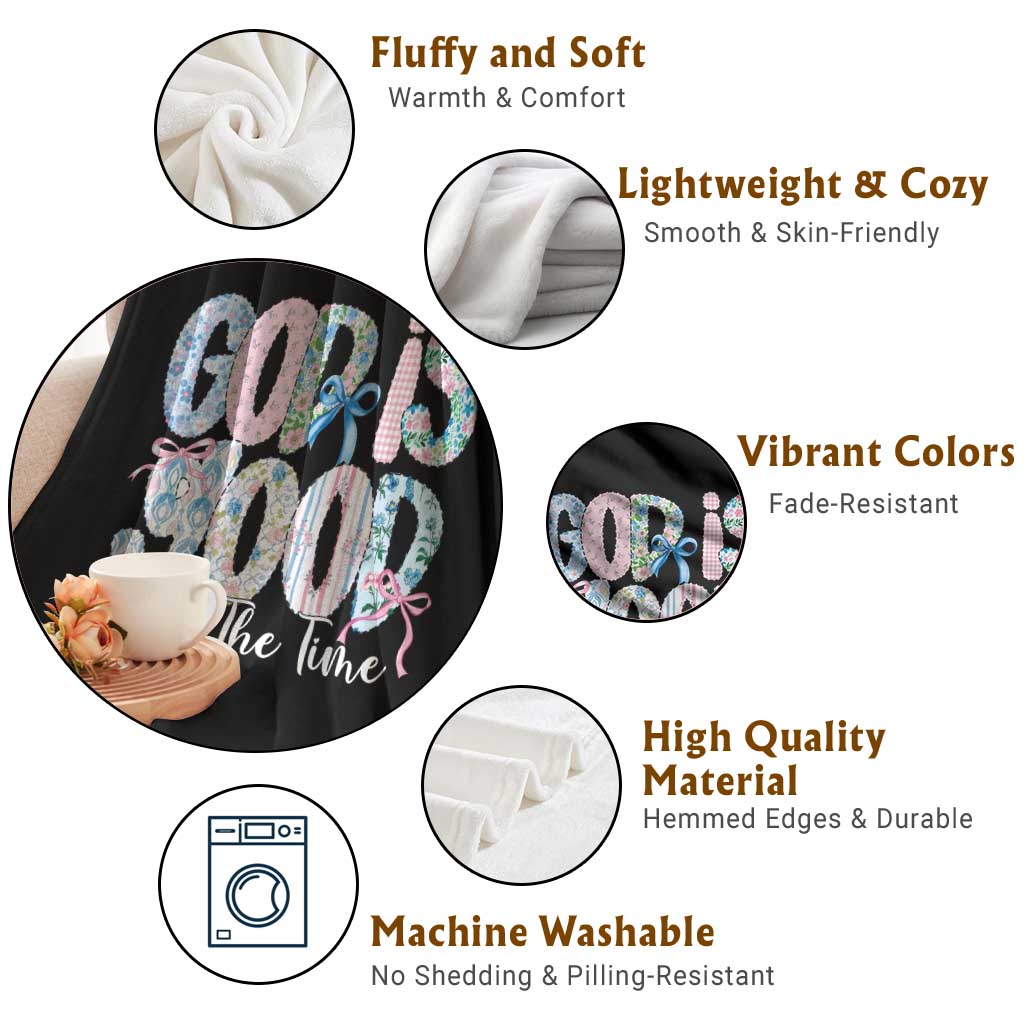 God Is Good All The Time Coquette Christian Faith Throw Blanket Floral Patchwork Aesthetic Bow Cute Religious Gift
