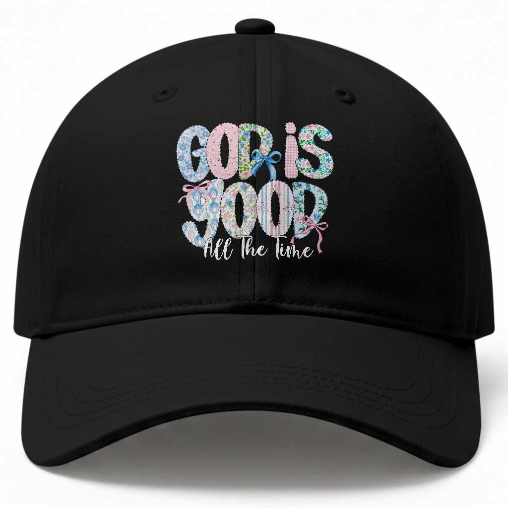 God Is Good All The Time Coquette Christian Faith Baseball Cap Floral Patchwork Aesthetic Bow Cute Religious Gift