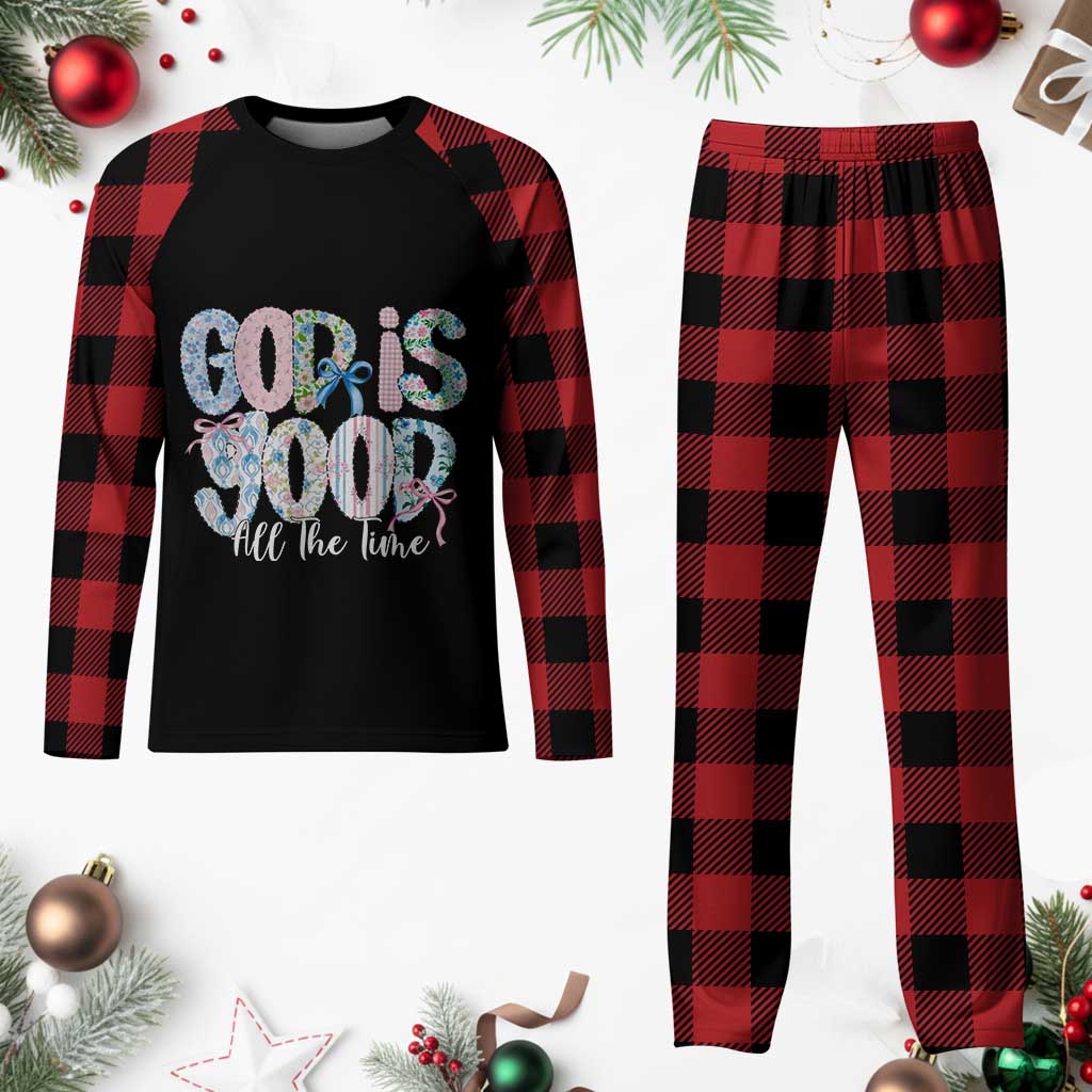 God Is Good All The Time Coquette Christian Faith Plaid Pajama Set Floral Patchwork Aesthetic Bow Cute Religious Gift