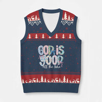 God Is Good All The Time Coquette Christian Faith V-Neck Knit Sweater Vest Floral Patchwork Aesthetic Bow Cute Religious Gift