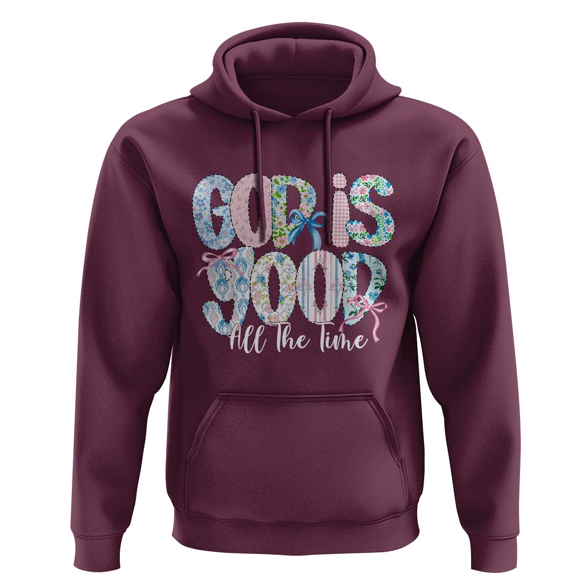 God Is Good All The Time Coquette Christian Faith Hoodie Floral Patchwork Aesthetic Bow Cute Religious Gift