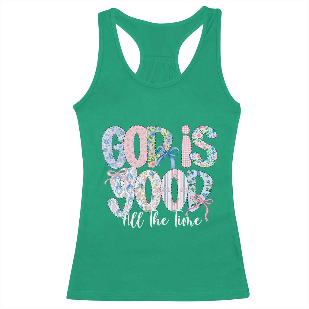 God Is Good All The Time Coquette Christian Faith Racerback Tank Top Floral Patchwork Aesthetic Bow Cute Religious Gift