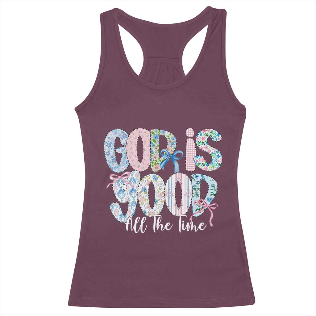 God Is Good All The Time Coquette Christian Faith Racerback Tank Top Floral Patchwork Aesthetic Bow Cute Religious Gift