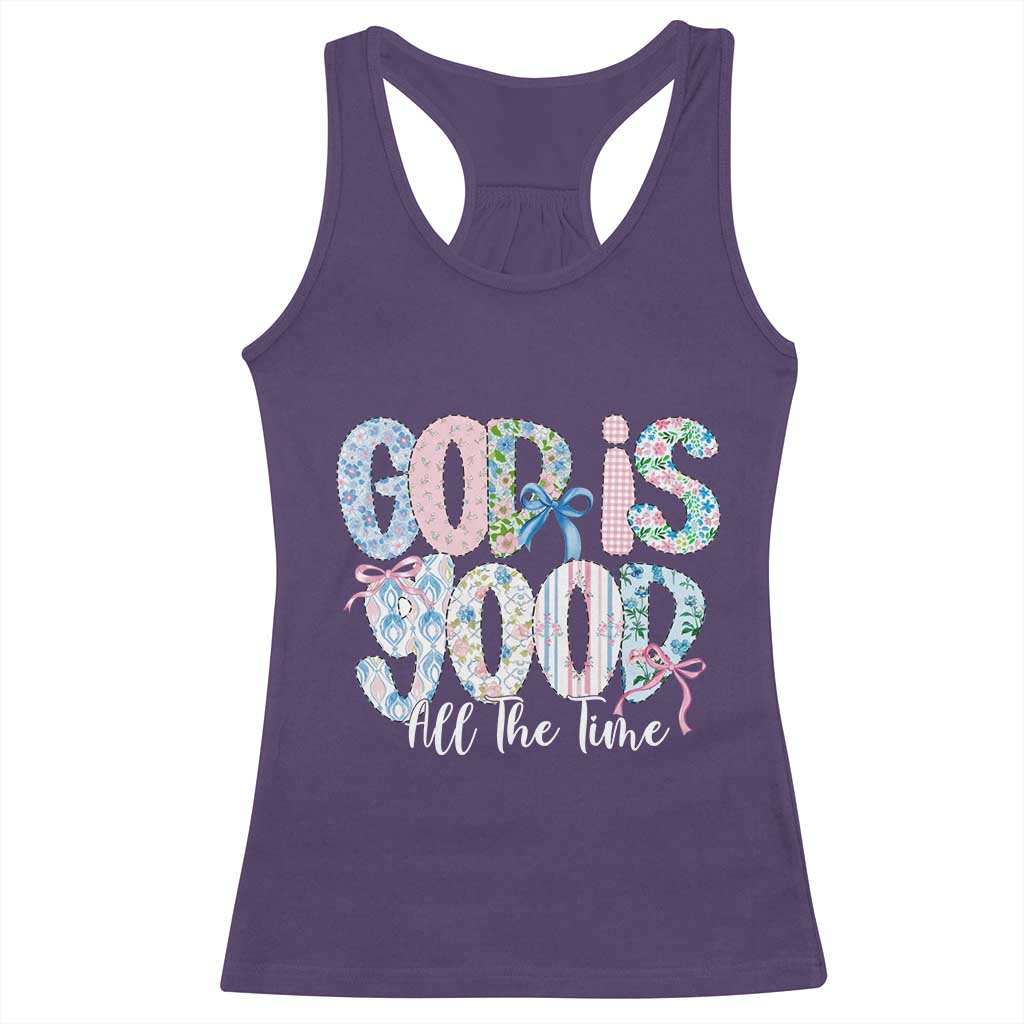 God Is Good All The Time Coquette Christian Faith Racerback Tank Top Floral Patchwork Aesthetic Bow Cute Religious Gift