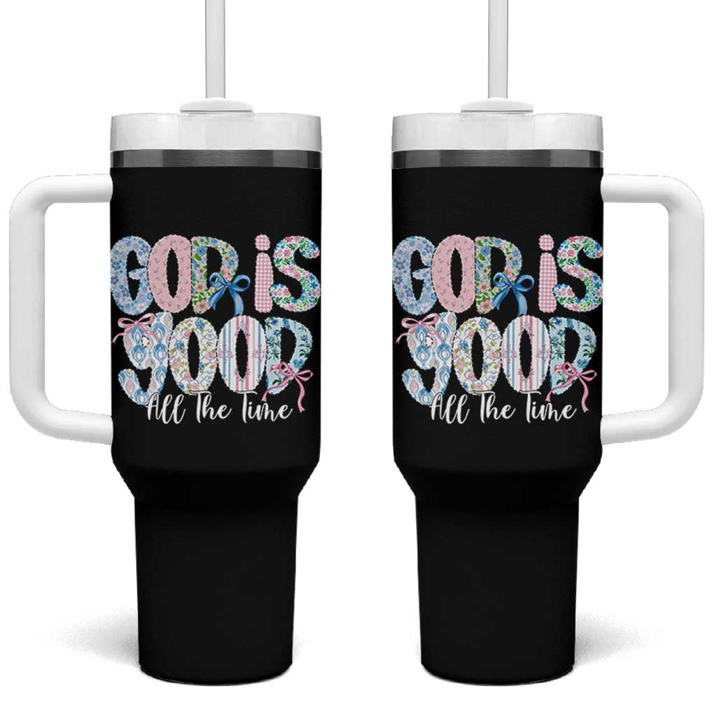 God Is Good All The Time Coquette Christian Faith Tumbler With Handle Floral Patchwork Aesthetic Bow Cute Religious Gift