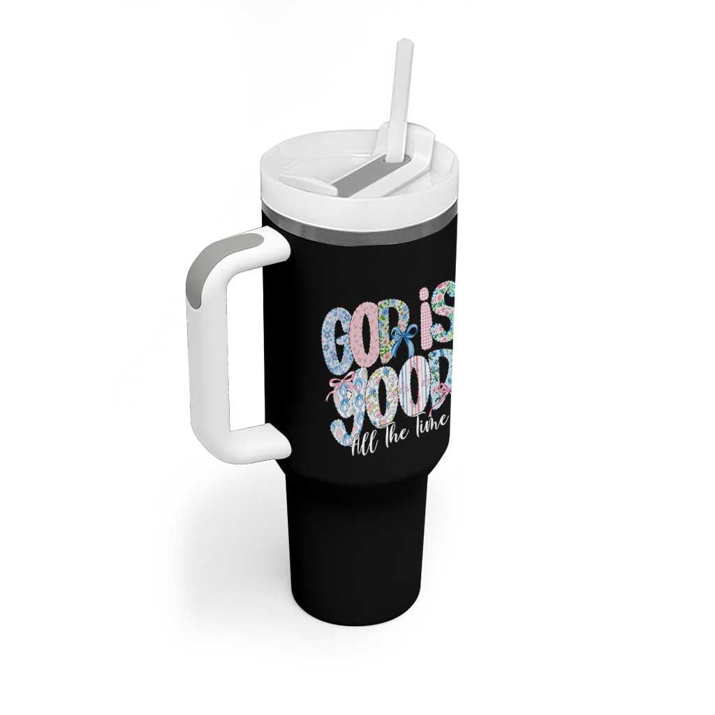 God Is Good All The Time Coquette Christian Faith Tumbler With Handle Floral Patchwork Aesthetic Bow Cute Religious Gift
