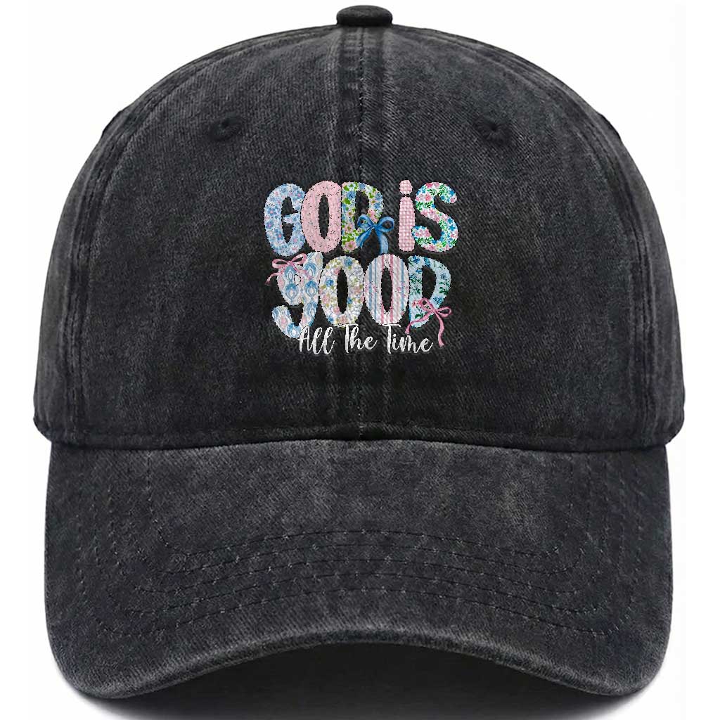 God Is Good All The Time Coquette Christian Faith Washed Cotton Baseball Cap Floral Patchwork Aesthetic Bow Cute Religious Gift