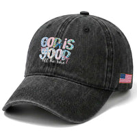 God Is Good All The Time Coquette Christian Faith Washed Cotton Baseball Cap Floral Patchwork Aesthetic Bow Cute Religious Gift
