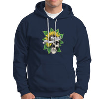Navy hoodie with skull and sunflower flower graphic, front kangaroo pocket and hood