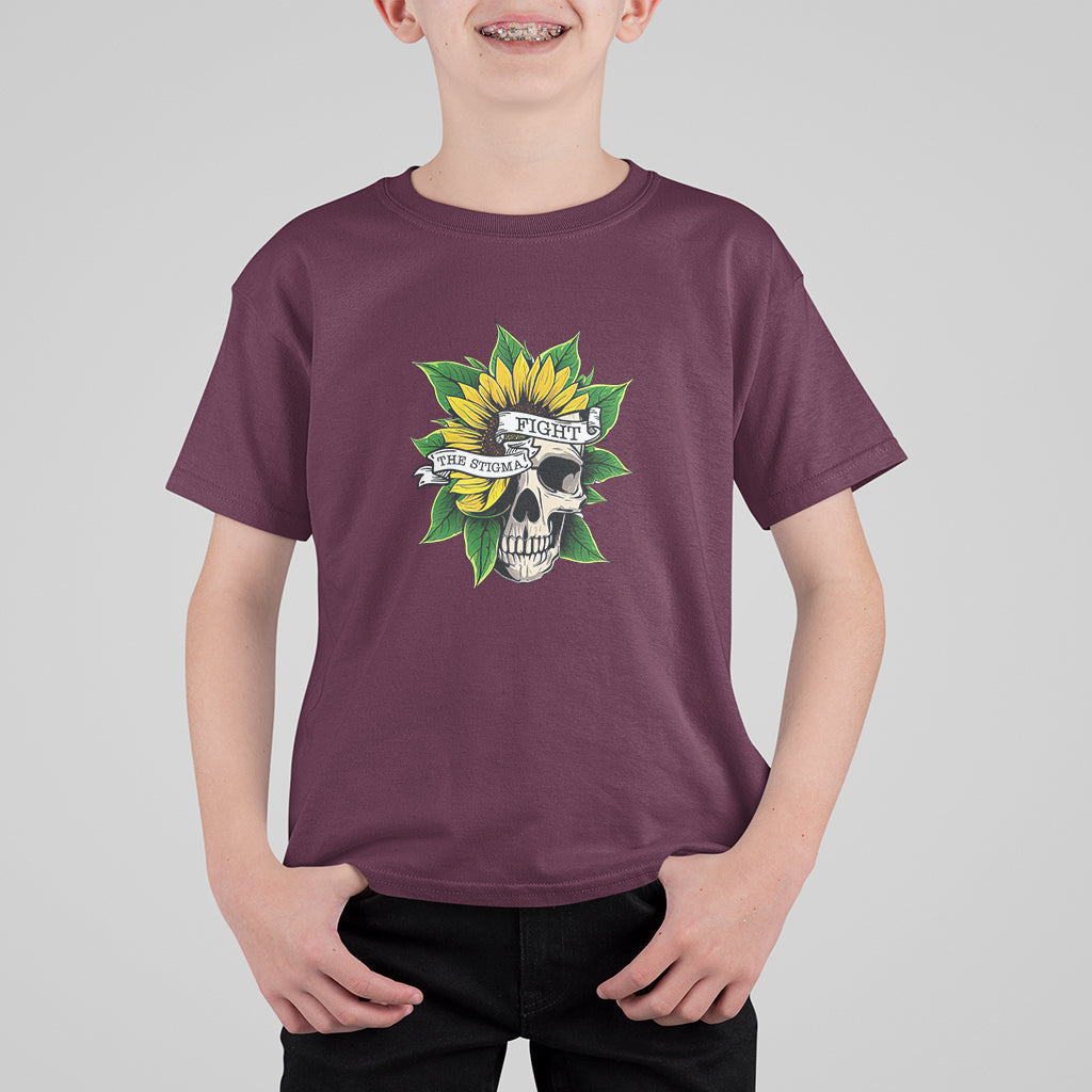 Mental Health Matters T Shirt For Kid Mental Health Awareness Fight the Stigma Mental Health Matters Flower Skull Support - Wonder Print Shop