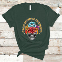 Mental Health Matters T Shirt Grow Positive Thoughts Mental Health Awareness Groovy Retro Floral Skull With Flowers - Wonder Print Shop