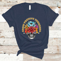 Mental Health Matters T Shirt Grow Positive Thoughts Mental Health Awareness Groovy Retro Floral Skull With Flowers - Wonder Print Shop