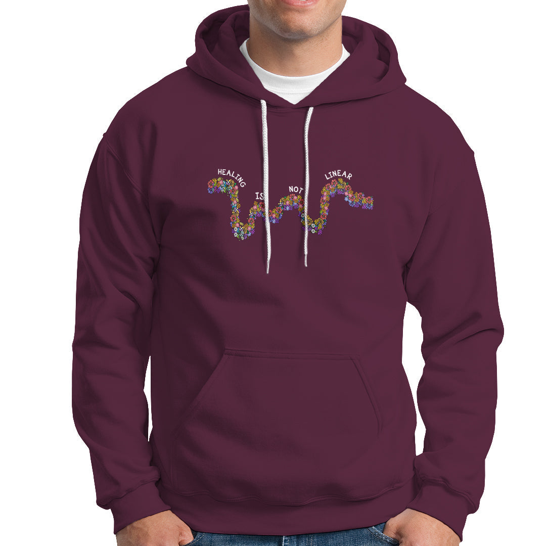 Mental Health Matters Hoodie Healing Is Not Linear Mental Health Awareness Flowers Linear - Wonder Print Shop