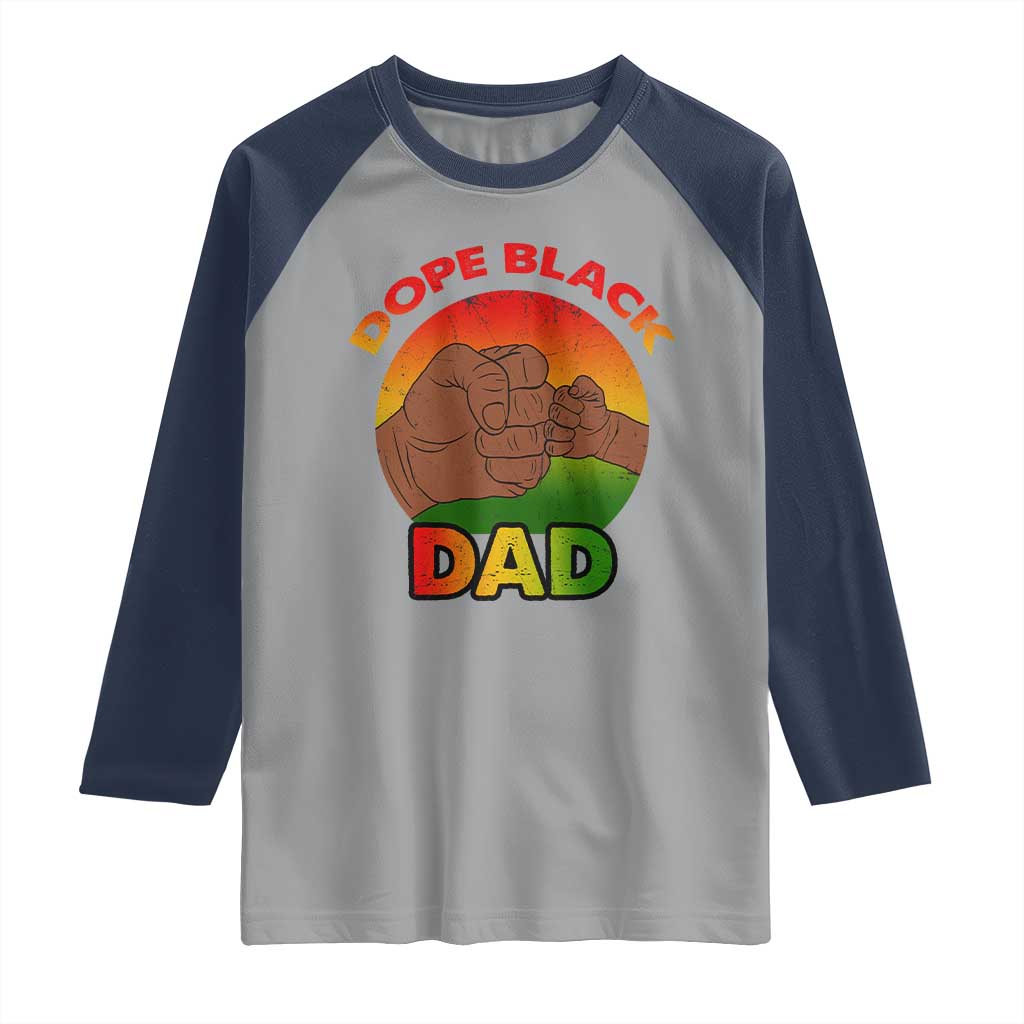 Dope Black Dad Raglan Shirt Fist Bump Retro Vintage Father's Day Gift