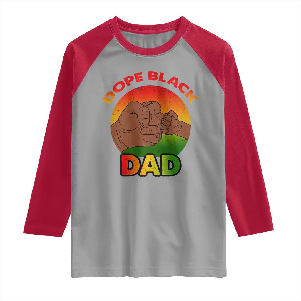 Dope Black Dad Raglan Shirt Fist Bump Retro Vintage Father's Day Gift