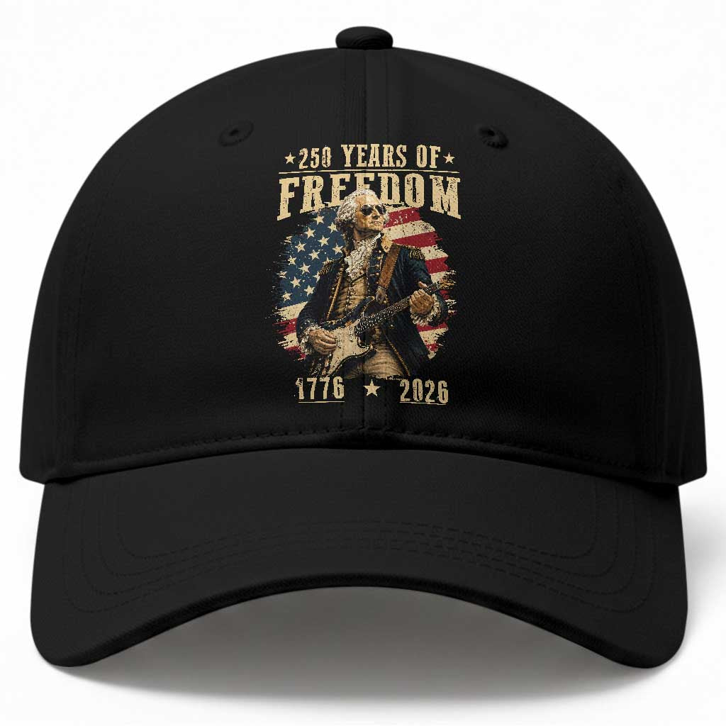 250 Years of Freedom George Washington Rock Star Baseball Cap Funny Electric Guitar Player Vintage American Flag 1776 to 2026 Semiquincentennial