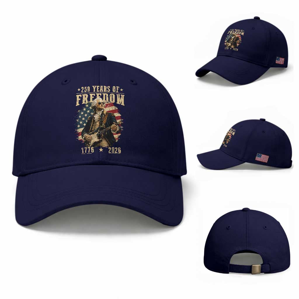 250 Years of Freedom George Washington Rock Star Baseball Cap Funny Electric Guitar Player Vintage American Flag 1776 to 2026 Semiquincentennial