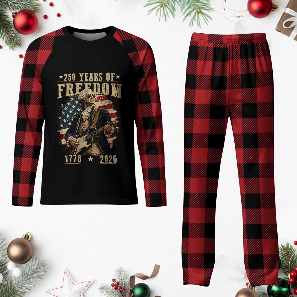 250 Years of Freedom George Washington Rock Star Plaid Pajama Set Funny Electric Guitar Player Vintage American Flag 1776 to 2026 Semiquincentennial