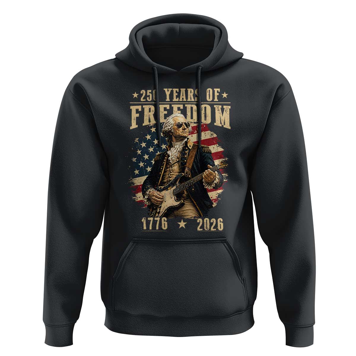 250 Years of Freedom George Washington Rock Star Hoodie Funny Electric Guitar Player Vintage American Flag 1776 to 2026 Semiquincentennial