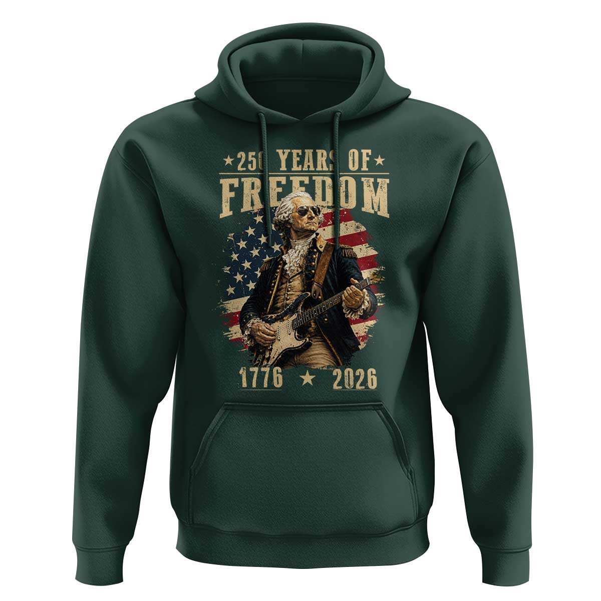 250 Years of Freedom George Washington Rock Star Hoodie Funny Electric Guitar Player Vintage American Flag 1776 to 2026 Semiquincentennial
