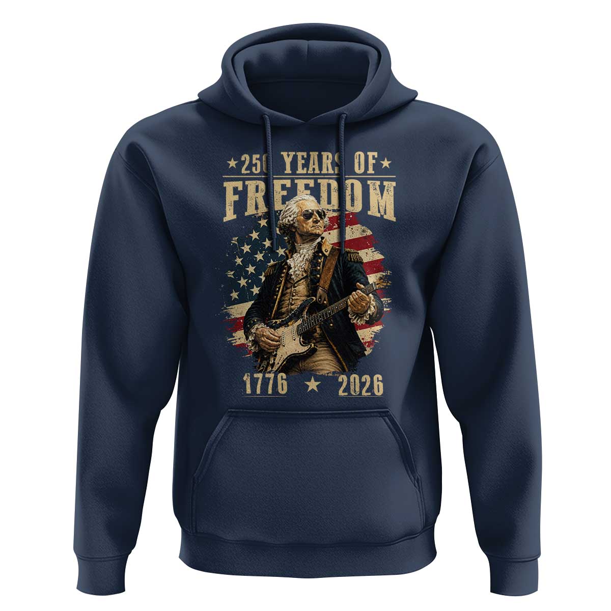 250 Years of Freedom George Washington Rock Star Hoodie Funny Electric Guitar Player Vintage American Flag 1776 to 2026 Semiquincentennial