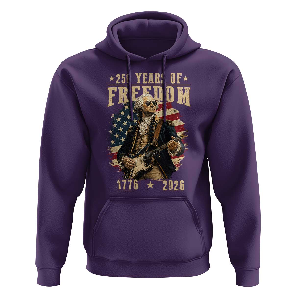 250 Years of Freedom George Washington Rock Star Hoodie Funny Electric Guitar Player Vintage American Flag 1776 to 2026 Semiquincentennial