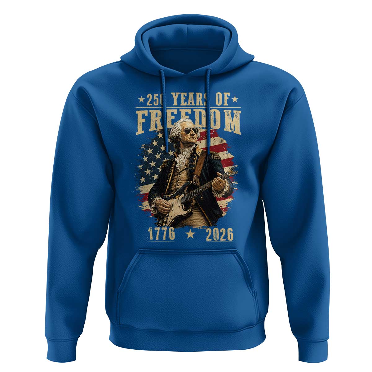 250 Years of Freedom George Washington Rock Star Hoodie Funny Electric Guitar Player Vintage American Flag 1776 to 2026 Semiquincentennial