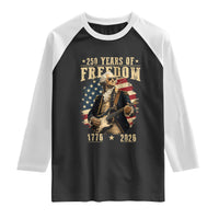 250 Years of Freedom George Washington Rock Star Raglan Shirt Funny Electric Guitar Player Vintage American Flag 1776 to 2026 Semiquincentennial