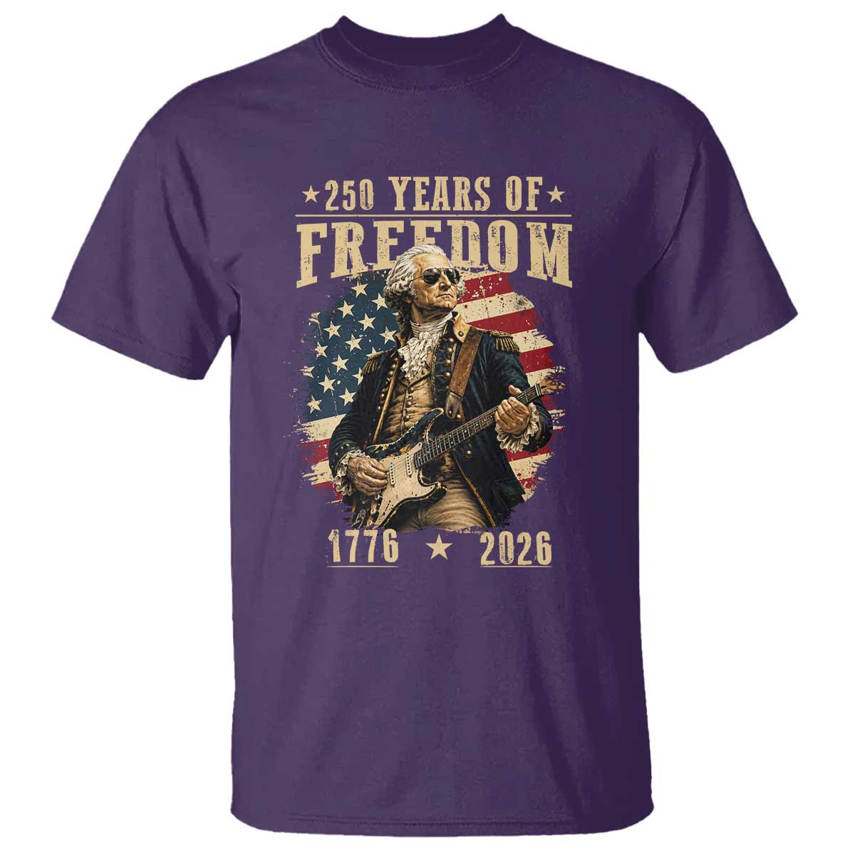 250 Years of Freedom George Washington Rock Star T Shirt Funny Electric Guitar Player Vintage American Flag 1776 to 2026 Semiquincentennial