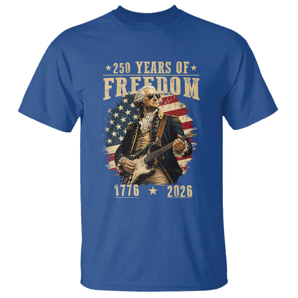 250 Years of Freedom George Washington Rock Star T Shirt Funny Electric Guitar Player Vintage American Flag 1776 to 2026 Semiquincentennial