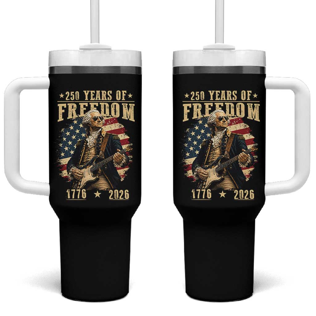 250 Years of Freedom George Washington Rock Star Tumbler With Handle Funny Electric Guitar Player Vintage American Flag 1776 to 2026 Semiquincentennial
