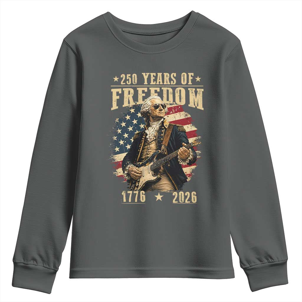 250 Years of Freedom George Washington Rock Star Youth Sweatshirt Funny Electric Guitar Player Vintage American Flag 1776 to 2026 Semiquincentennial