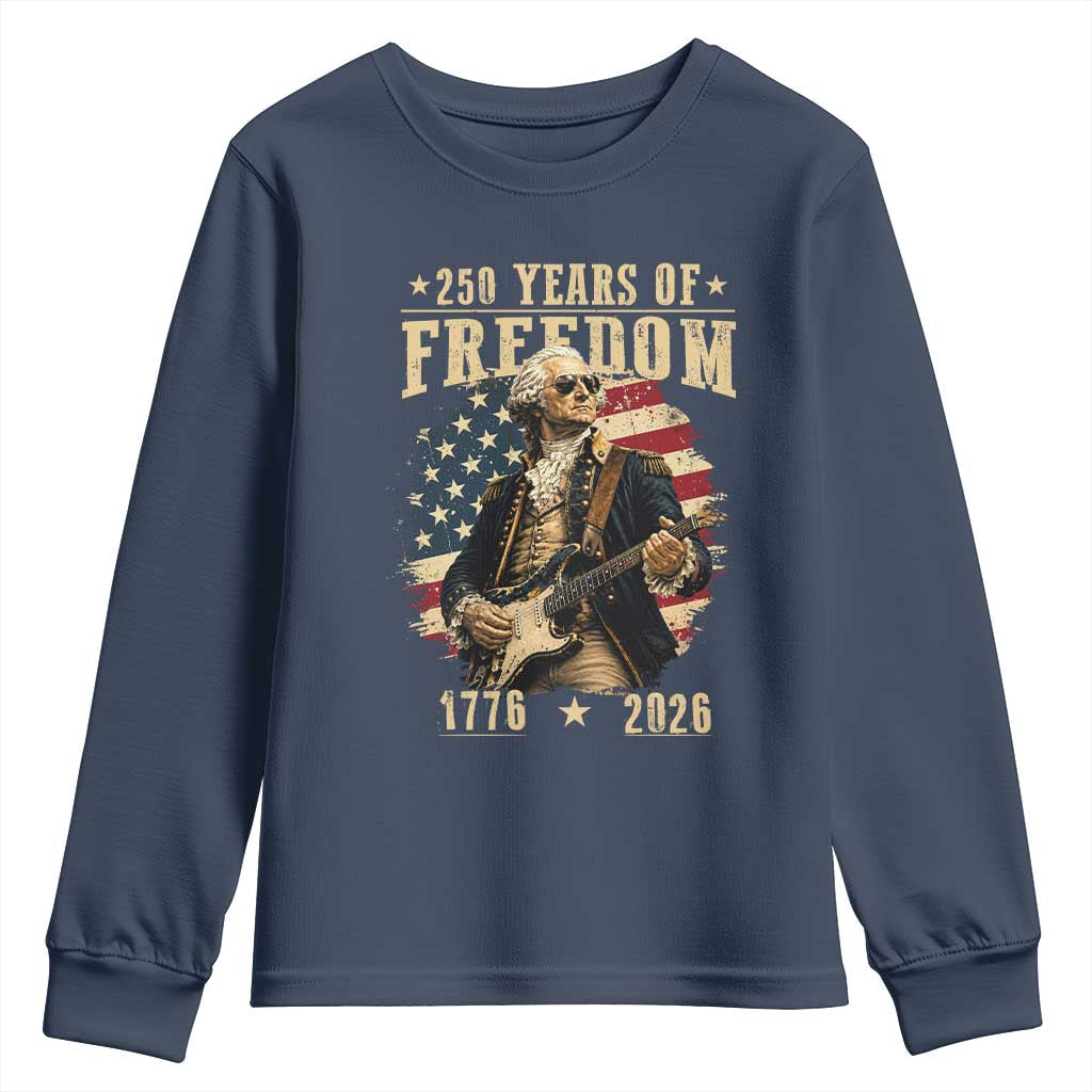 250 Years of Freedom George Washington Rock Star Youth Sweatshirt Funny Electric Guitar Player Vintage American Flag 1776 to 2026 Semiquincentennial