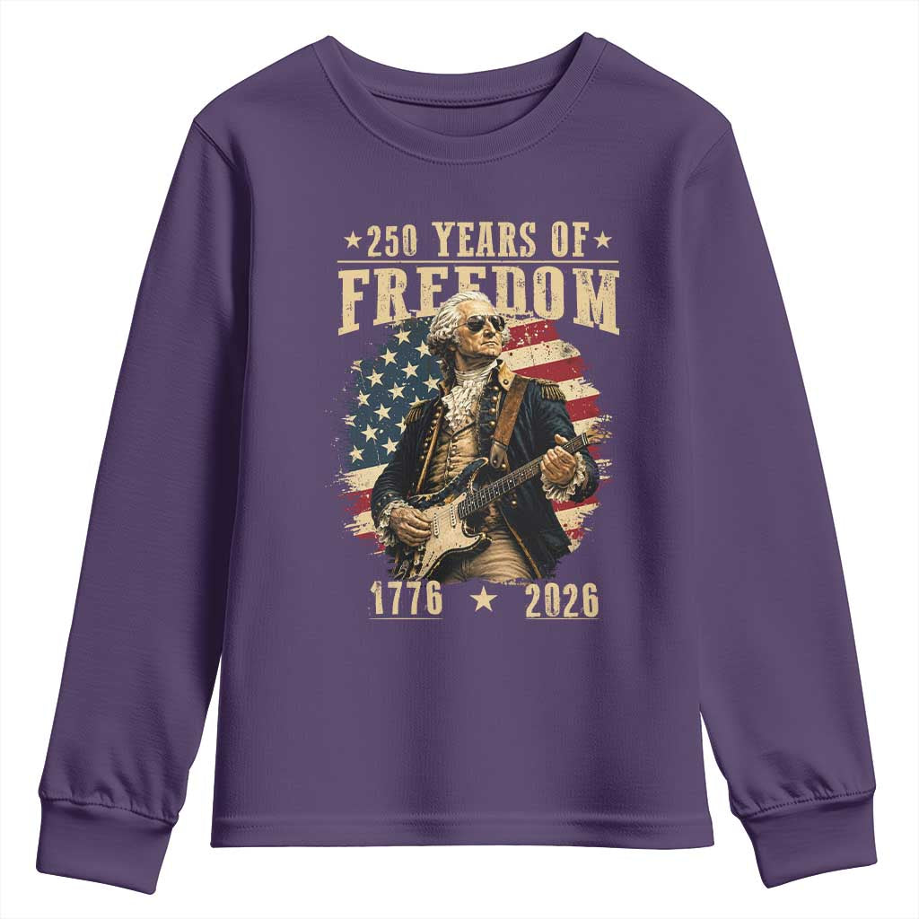 250 Years of Freedom George Washington Rock Star Youth Sweatshirt Funny Electric Guitar Player Vintage American Flag 1776 to 2026 Semiquincentennial