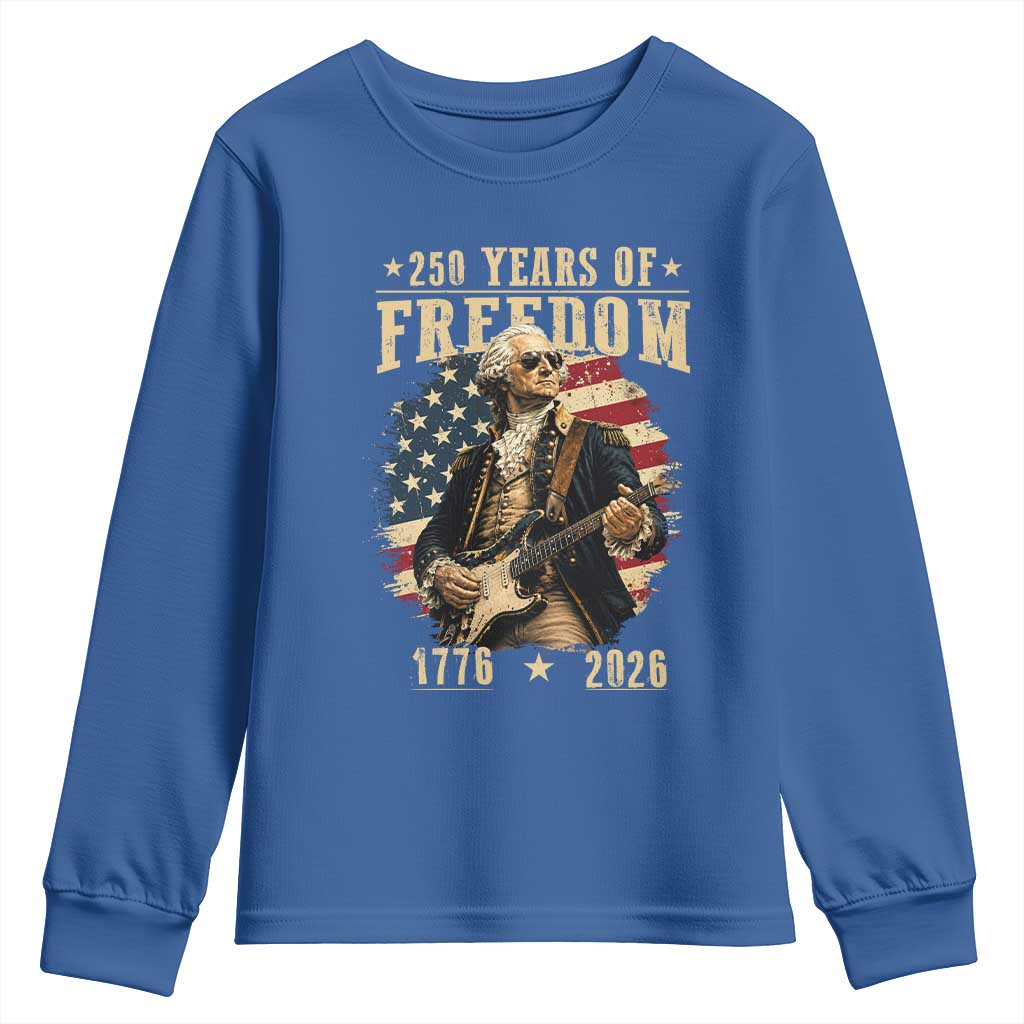 250 Years of Freedom George Washington Rock Star Youth Sweatshirt Funny Electric Guitar Player Vintage American Flag 1776 to 2026 Semiquincentennial
