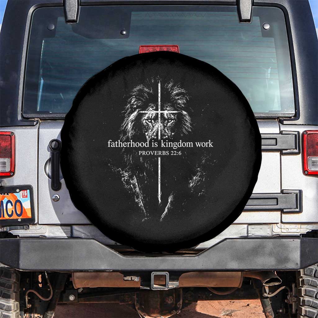 Christian Dad Lion of Judah Cross Spiritual Warrior Spare Tire Cover Fatherhood Is Kingdom Work Proverbs 22:6 Religious Fathers Day
