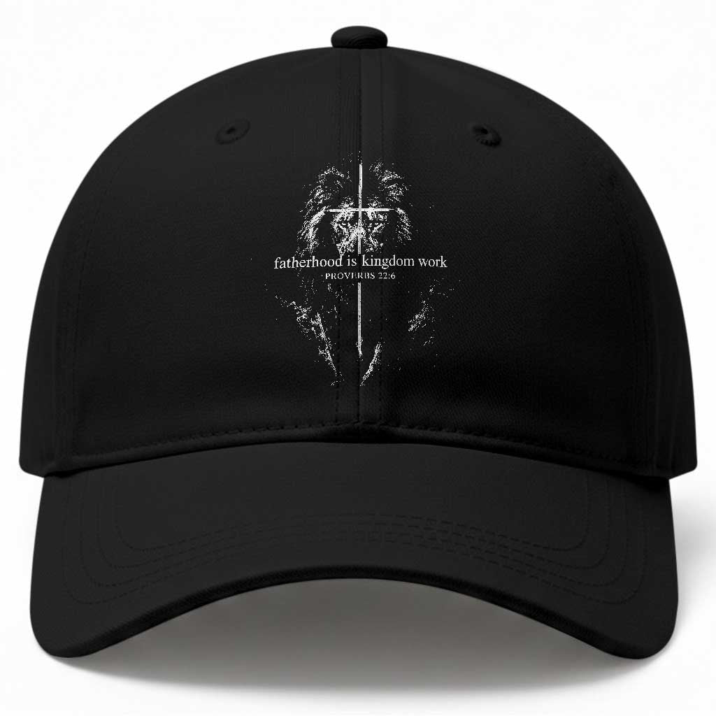 Christian Dad Lion of Judah Cross Spiritual Warrior Baseball Cap Fatherhood Is Kingdom Work Proverbs 22:6 Religious Fathers Day