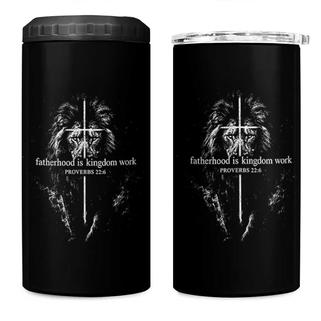 Christian Dad Lion of Judah Cross Spiritual Warrior 4 in 1 Can Cooler Tumbler Fatherhood Is Kingdom Work Proverbs 22:6 Religious Fathers Day