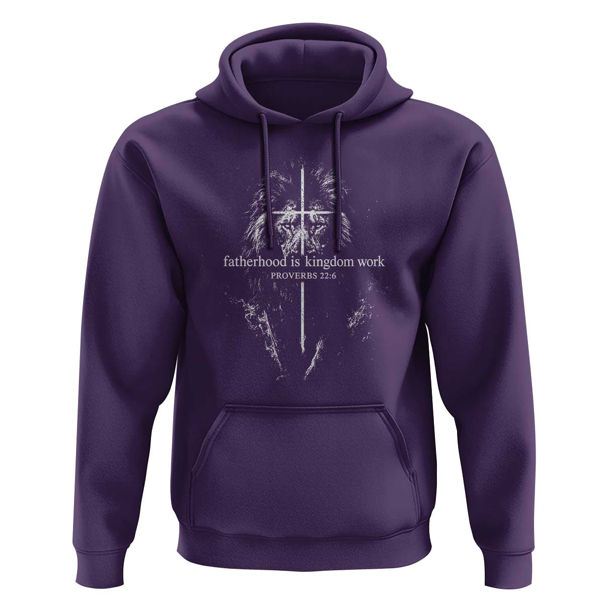 Christian Dad Lion of Judah Cross Spiritual Warrior Hoodie Fatherhood Is Kingdom Work Proverbs 22:6 Religious Fathers Day