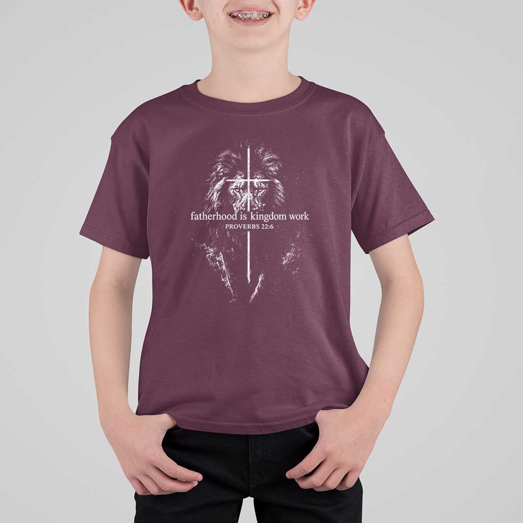 Christian Dad Lion of Judah Cross Spiritual Warrior T Shirt For Kid Fatherhood Is Kingdom Work Proverbs 22:6 Religious Fathers Day