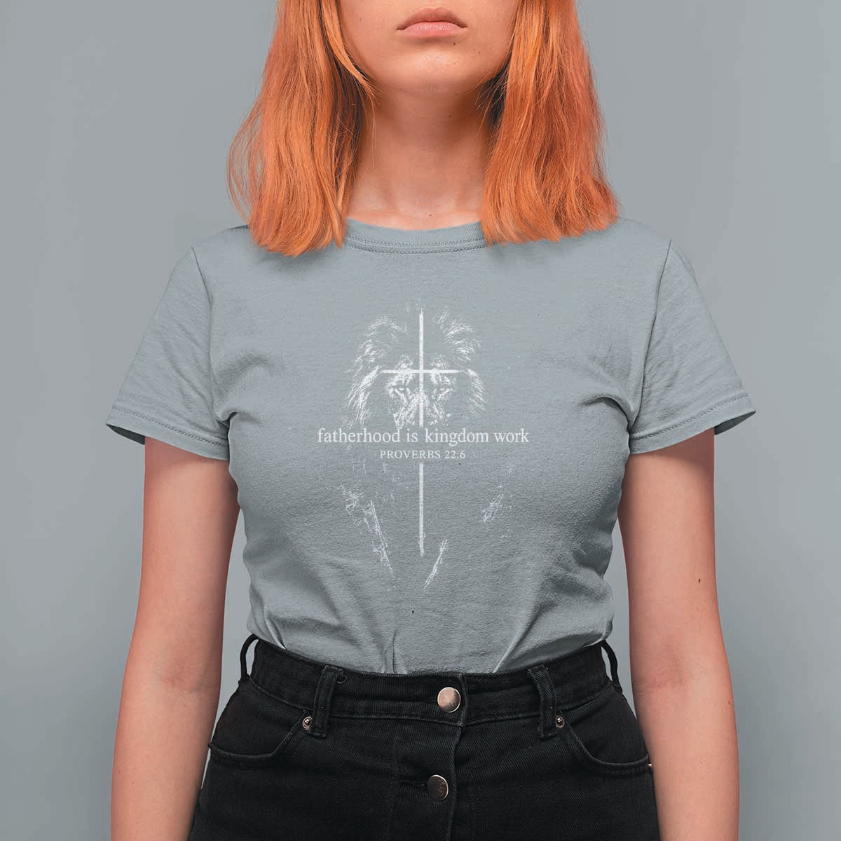 Christian Dad Lion of Judah Cross Spiritual Warrior T Shirt For Women Fatherhood Is Kingdom Work Proverbs 22:6 Religious Fathers Day