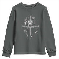 Christian Dad Lion of Judah Cross Spiritual Warrior Youth Sweatshirt Fatherhood Is Kingdom Work Proverbs 22:6 Religious Fathers Day