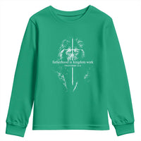 Christian Dad Lion of Judah Cross Spiritual Warrior Youth Sweatshirt Fatherhood Is Kingdom Work Proverbs 22:6 Religious Fathers Day