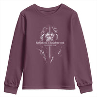 Christian Dad Lion of Judah Cross Spiritual Warrior Youth Sweatshirt Fatherhood Is Kingdom Work Proverbs 22:6 Religious Fathers Day