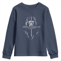 Christian Dad Lion of Judah Cross Spiritual Warrior Youth Sweatshirt Fatherhood Is Kingdom Work Proverbs 22:6 Religious Fathers Day
