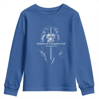 Christian Dad Lion of Judah Cross Spiritual Warrior Youth Sweatshirt Fatherhood Is Kingdom Work Proverbs 22:6 Religious Fathers Day