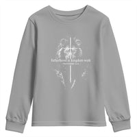 Christian Dad Lion of Judah Cross Spiritual Warrior Youth Sweatshirt Fatherhood Is Kingdom Work Proverbs 22:6 Religious Fathers Day