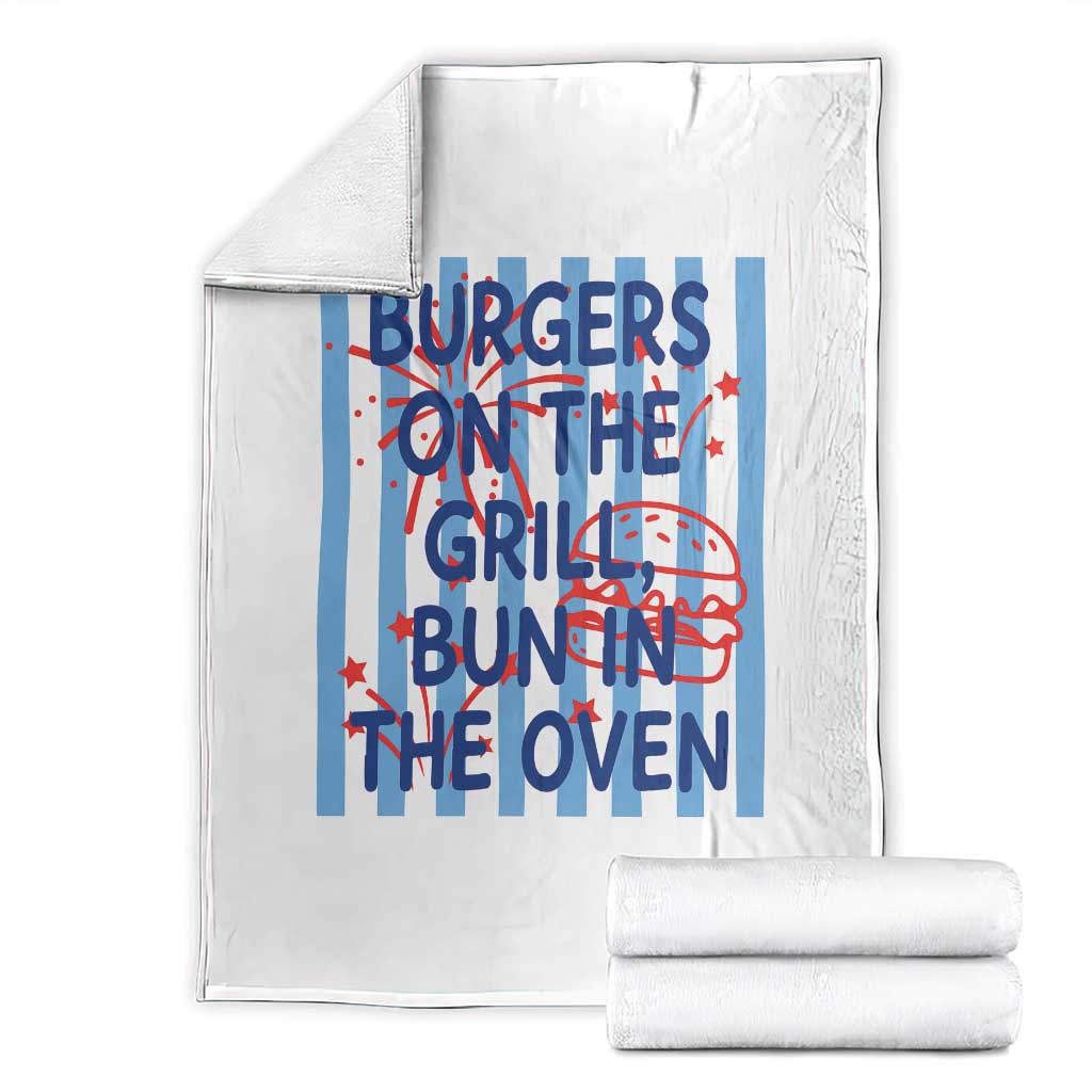 Patriotic 4th of July Pregnancy Announcement Preppy Style Throw Blanket Burgers On The Grill Bun In The Oven Summer BBQ
