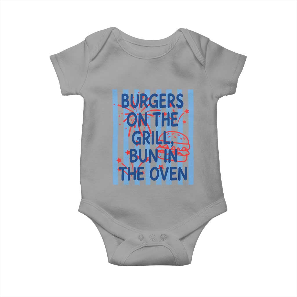 Patriotic 4th of July Pregnancy Announcement Preppy Style Baby Onesie Burgers On The Grill Bun In The Oven Summer BBQ