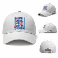 Patriotic 4th of July Pregnancy Announcement Preppy Style Baseball Cap Burgers On The Grill Bun In The Oven Summer BBQ
